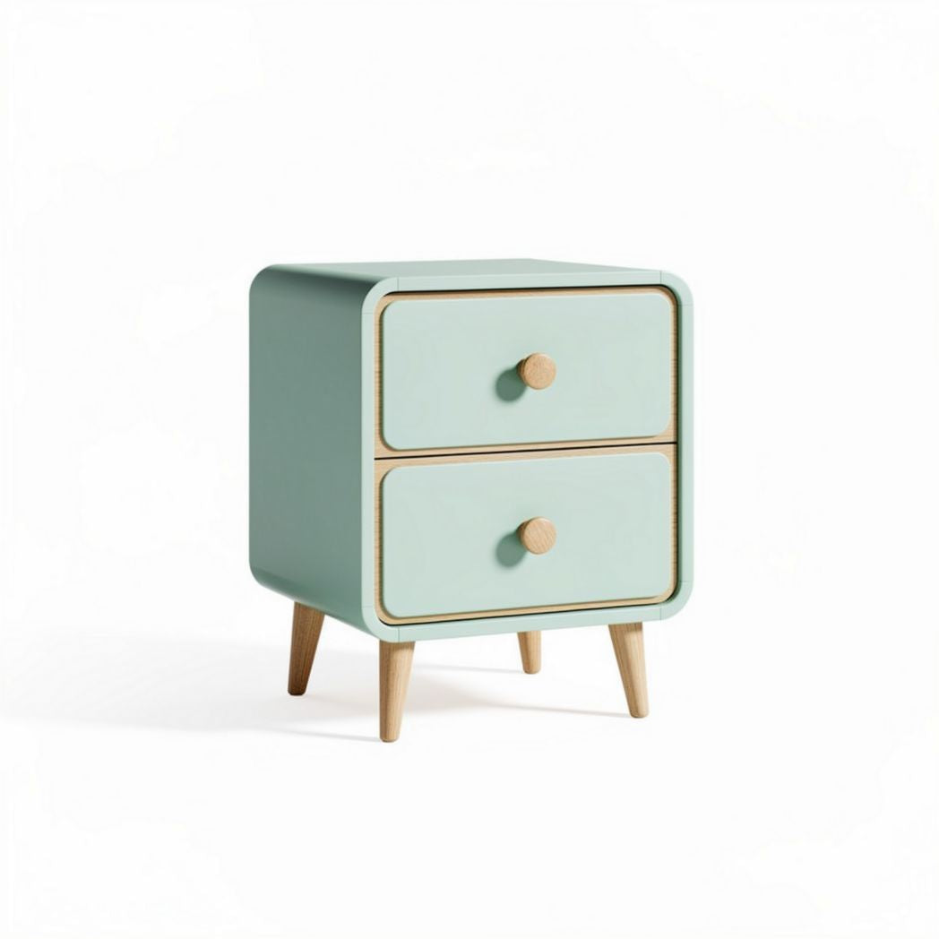 Wooden nightstand with two drawers in mint green 40 x 35 x 45cm
