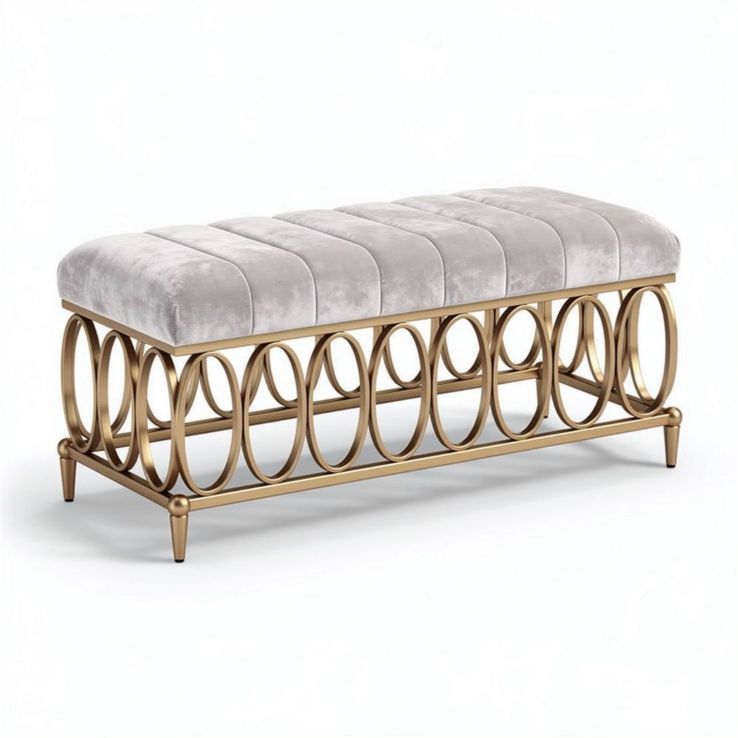 Velvet upholstered bench with gold metal base 90 x 40 x 45cm for entryway or living room