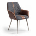 Fabric and leather dining chair with stainless steel legs gray and brown 60 x 58 x 85cm