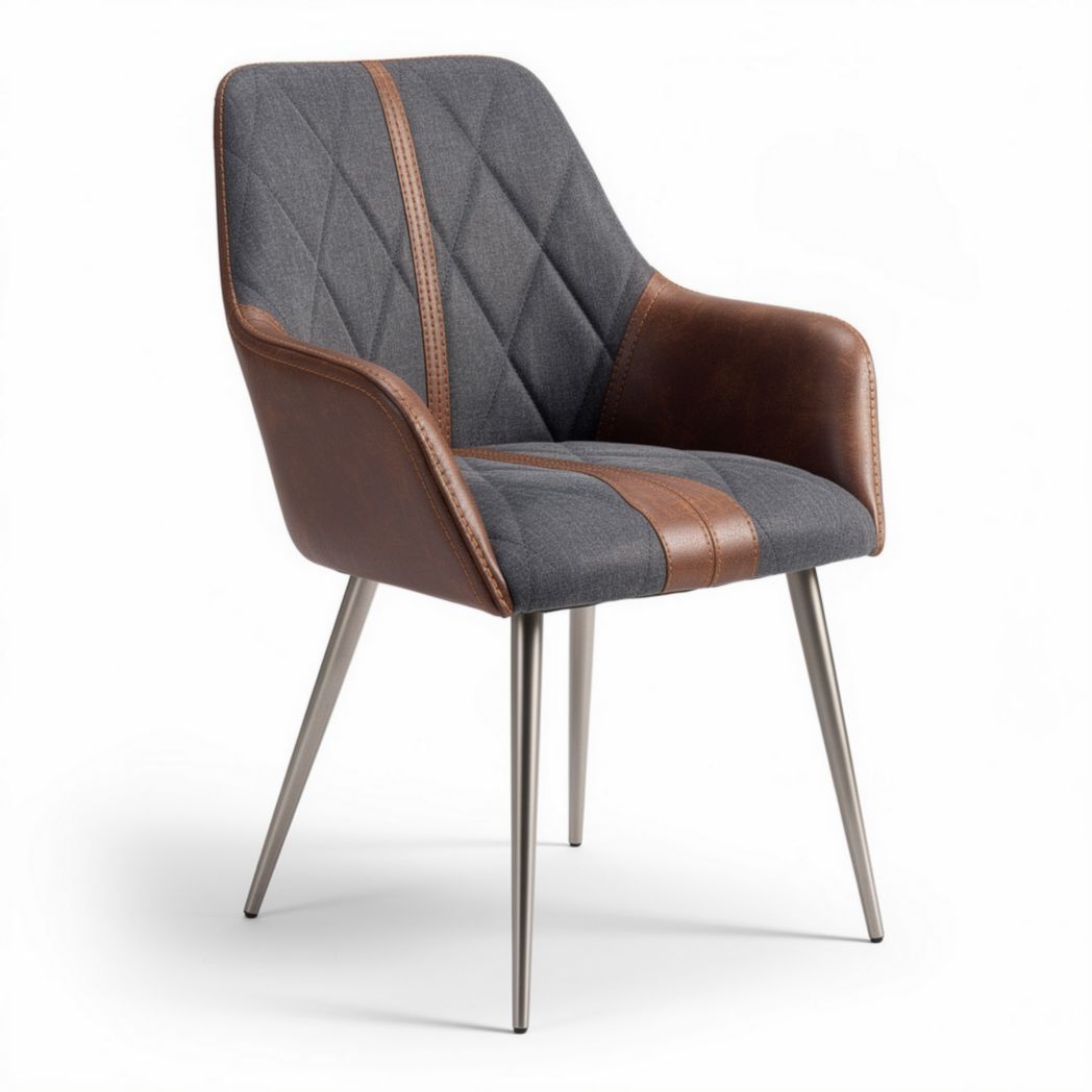 Fabric and leather dining chair with stainless steel legs gray and brown 60 x 58 x 85cm