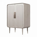 Wooden cabinet with vertical striped design and sleek metallic handles 60 x 40 x 90cm