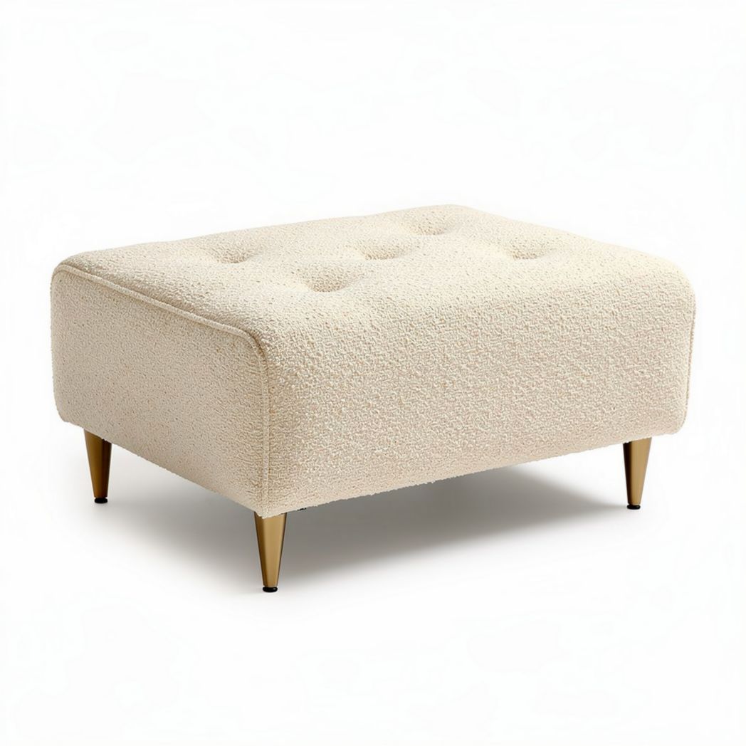 Fabric ottoman with gold legs for living room seating 75 x 55 x 40cm