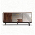Black wooden sideboard with ribbed design and gold legs 150 x 45 x 70cm