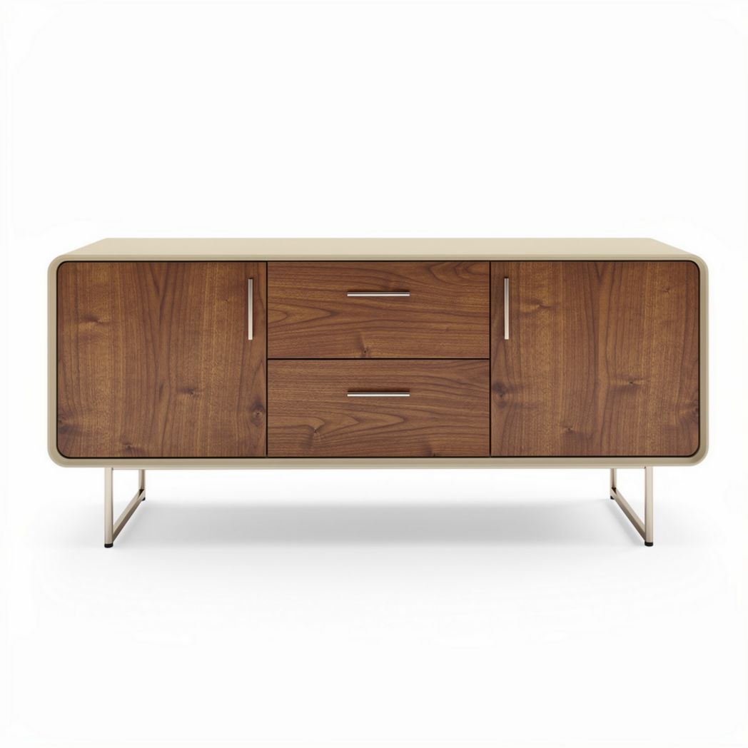 Wooden sideboard with three drawers and two doors in walnut finish 120 x 40 x 60cm