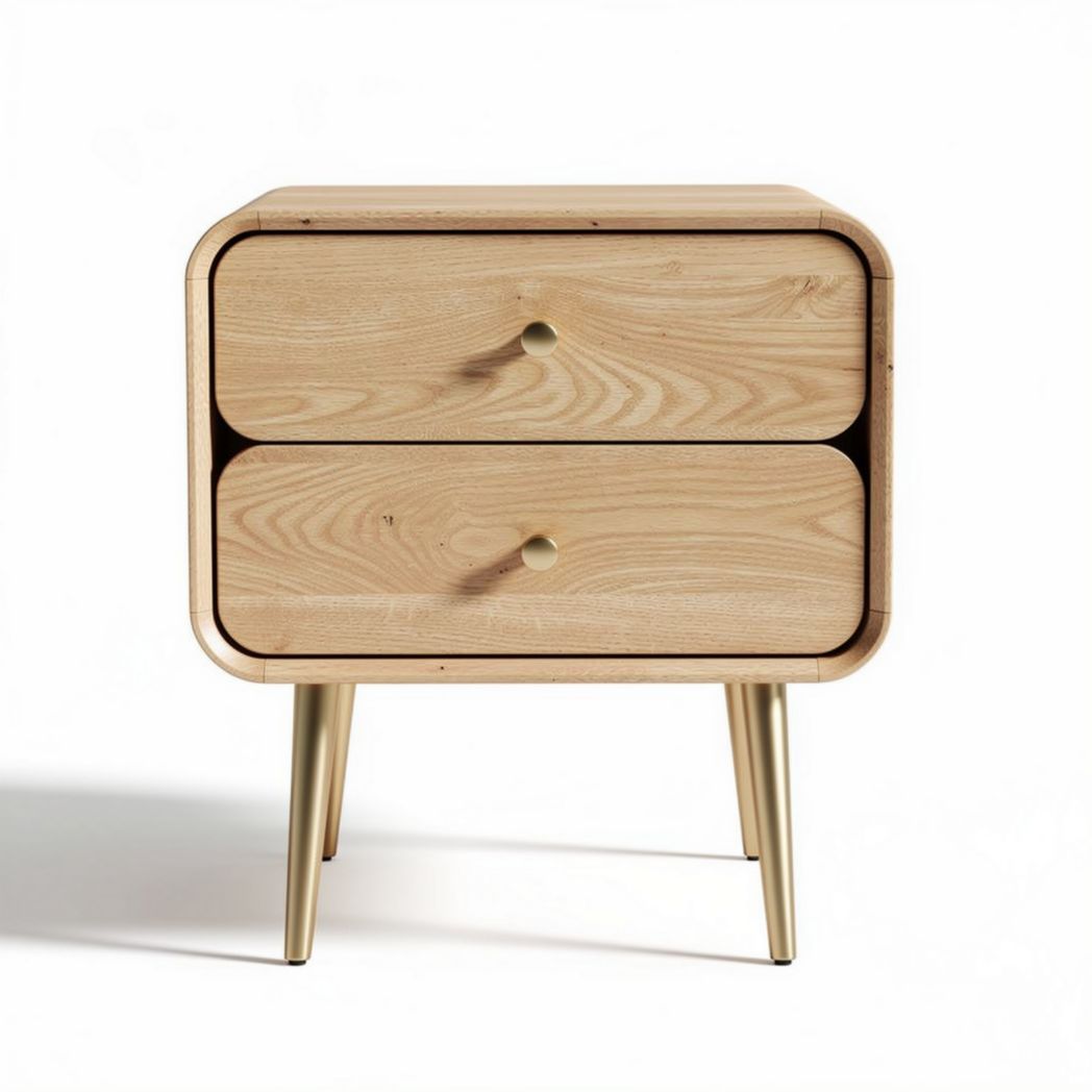 Wooden nightstand with two drawers and gold legs 40 x 30 x 50cm