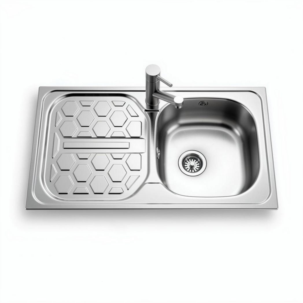 Stainless steel kitchen sink with hexagonal drain board 80 x 40 x 18cm