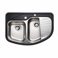 Stainless steel kitchen sink with double bowl design and drainage board 75 x 45 x 20cm