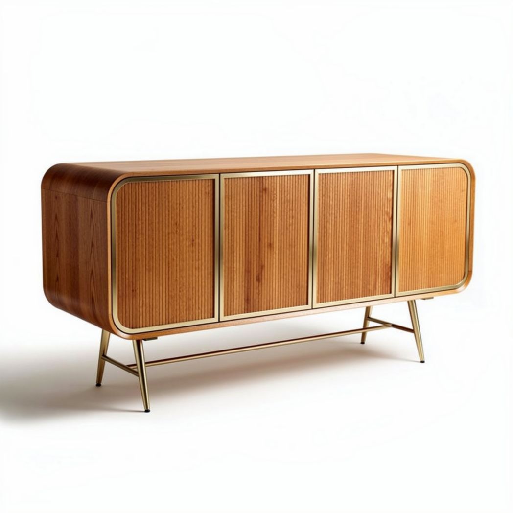 Wooden sideboard with gold metal legs and four doors 120 x 40 x 80cm