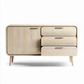 Scandinavian style wooden sideboard with three drawers and cabinet in natural finish